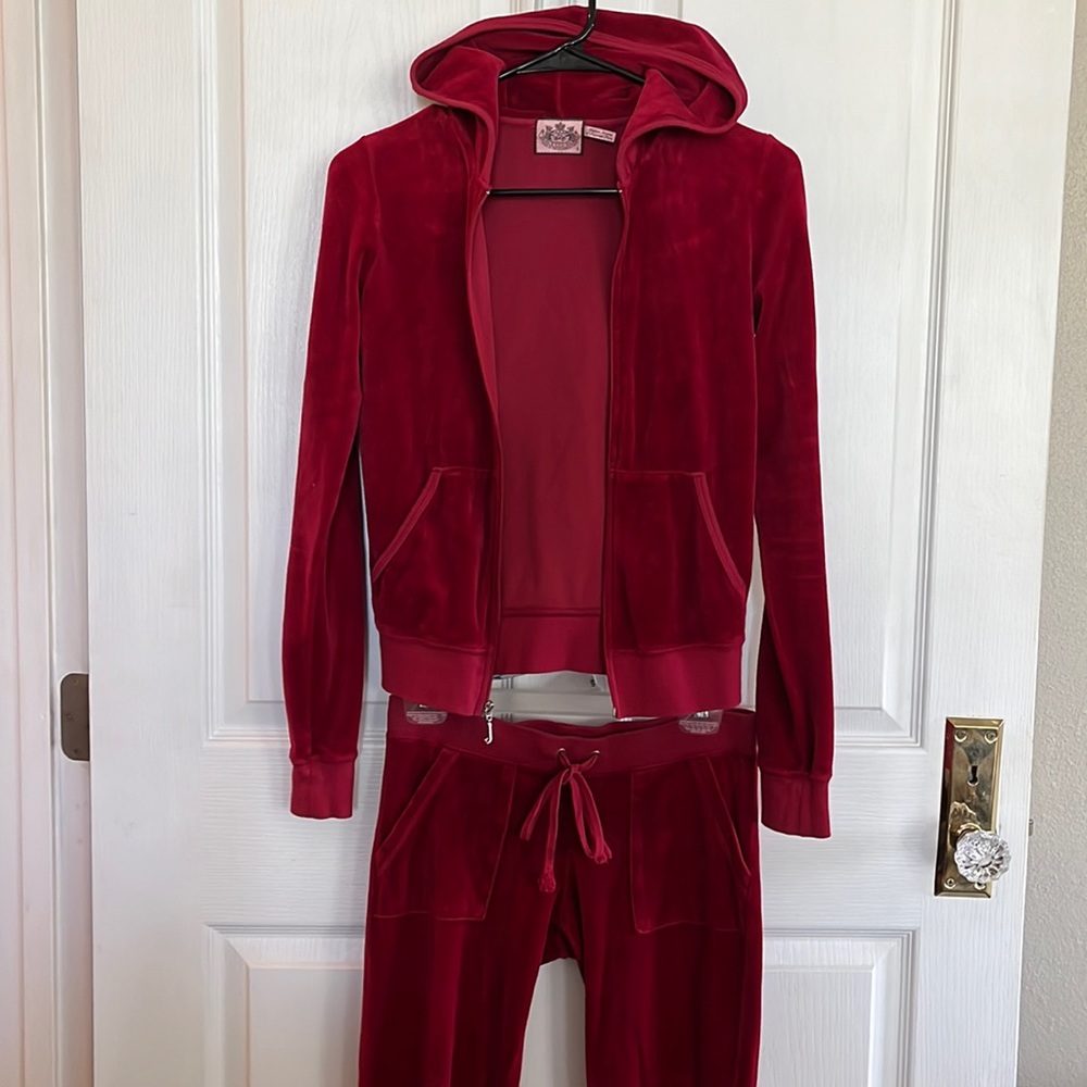 Authentic Juicy Couture velvet red jumpsuit.